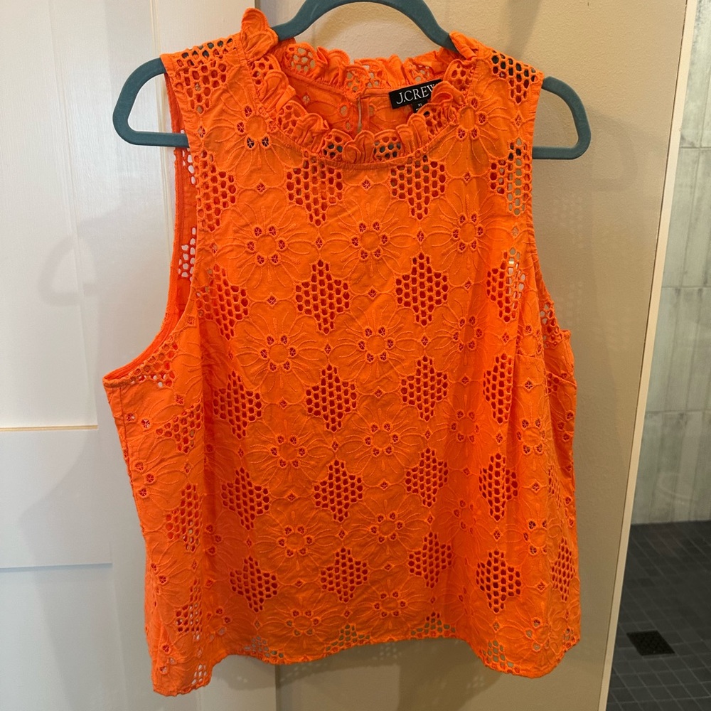 J. Crew Orange Fleur Top in Eyelet